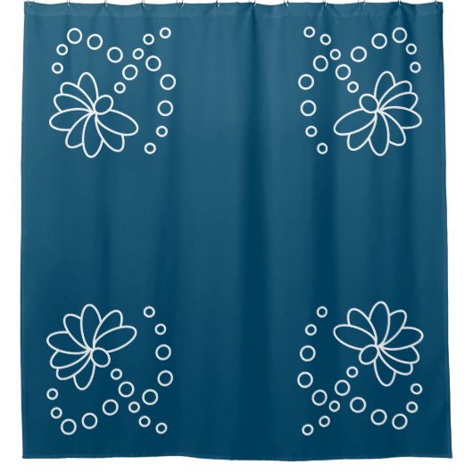 Ocean Blauw en Wit Moderne Bloemen Douchegordijn (Voorkant)