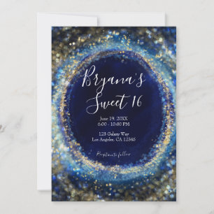 Ocean Blauw & Gouden Lichtjes Sweet 16 Feestje Kaart