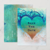 Ocean Blauw Hart Grunge Strand Tropisch Aankondigingskaart (Voorkant / Achterkant)