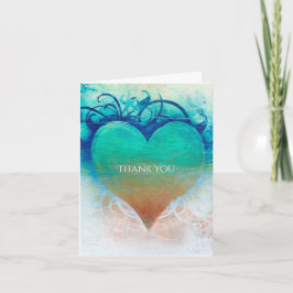 Ocean Blauw Hart Grunge Strand Tropisch Dank Je Bedankkaart