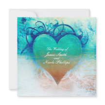 Ocean Blauw Hart Strand Tropische Uitnodigingen