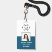 Ocean Blauw, Personeelsfoto ID met QR-code, Bedrij Badge (Voorzijde met lanyard)
