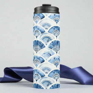 Ocean Blauw Waterverf Geometrische Gradiënt Art De Thermosbeker