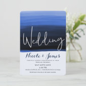 Ocean Blauw Waterverf Modern Glam Bruiloft Kaart (Staand voorkant)