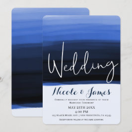 Ocean Blauw Waterverf Modern Glam Bruiloft Kaart