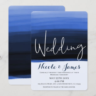 Ocean Blauw Waterverf Modern Glam Bruiloft Kaart