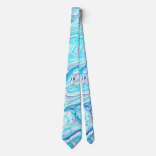 Ocean Blauwe Golf Marmer Textuur Abstract Vloeisto Stropdas