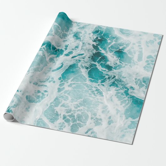 Ocean Blauwe Golven Cadeaupapier (Uitgerold)