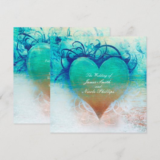 Ocean Blauwe Hart Strand Tropische Uitnodigingen (Voorkant / Achterkant)