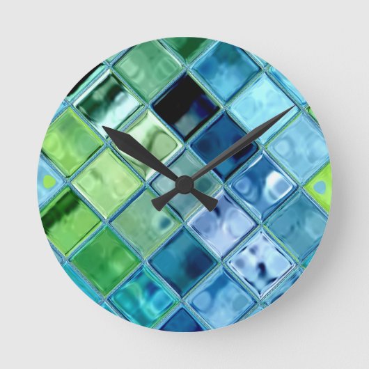 Ocean Blauwgroen Glass Mosaic Tile Art Ronde Klok (Voorkant)