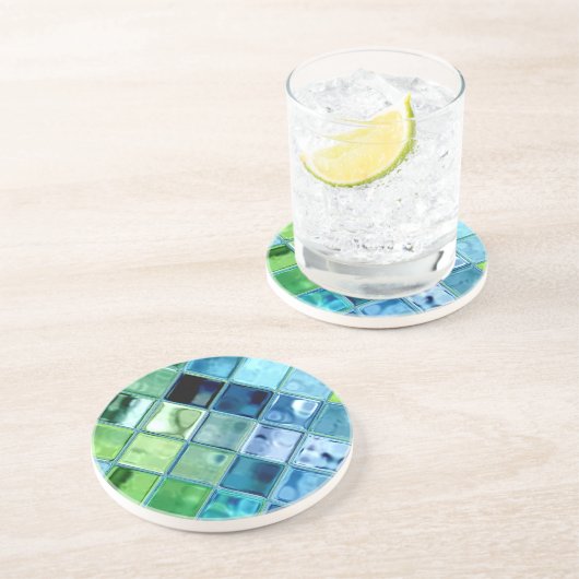 Ocean Blauwgroen Glass Mosaic Tile Art Zandsteen Onderzetter (Zijkant)