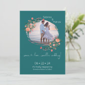 Ocean Blauwgroen Photo Lijst Floral Save The Date (Staand voorkant)