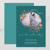 Ocean Blauwgroen Photo Lijst Floral Save The Date (Voorkant / Achterkant)