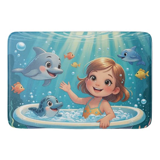 Ocean Bliss Bath Time meisje schattige dolfijnen Badmat (Voorkant)
