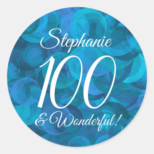 Ocean Blue 100 en Wonderful Birthday Favor Ronde Sticker (Voorkant)
