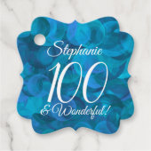 Ocean Blue 100 en Wonderful Birthday Party Bedankjes Labels (Voorkant)