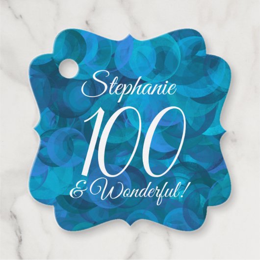Ocean Blue 100 en Wonderful Birthday Party Bedankjes Labels (Voorkant)