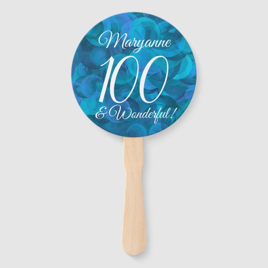 Ocean Blue 100 en Wonderful Birthday Party Handwaaier (Voorkant)