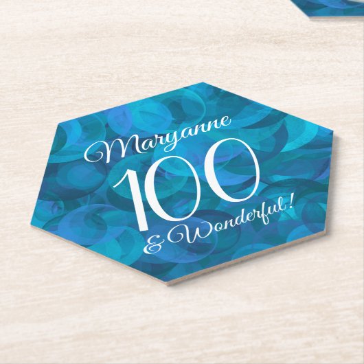 Ocean Blue 100 en Wonderful Birthday Party Kartonnen Onderzetters (Schuin)