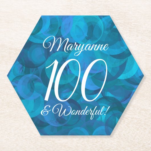 Ocean Blue 100 en Wonderful Birthday Party Kartonnen Onderzetters (Voorkant)