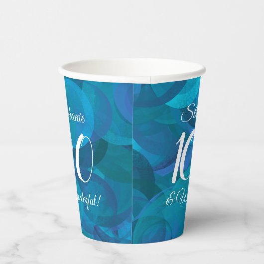 Ocean Blue 100 en Wonderful Birthday Party Papieren Bekers (Rechts)