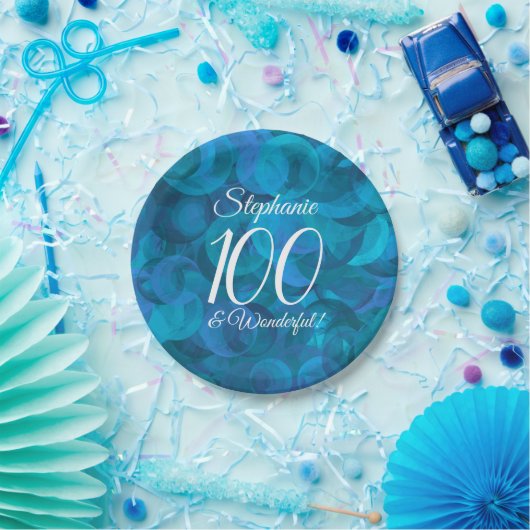 Ocean Blue 100 en Wonderful Birthday Party Papieren Bordje (Feest)