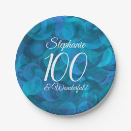 Ocean Blue 100 en Wonderful Birthday Party Papieren Bordje
