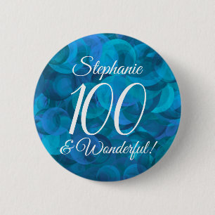Ocean Blue 100 en Wonderful Birthday Party Ronde Button 5,7 Cm