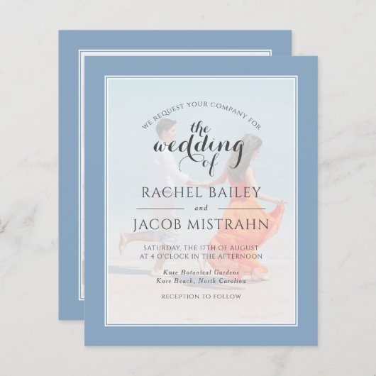 Ocean Blue 2-foto budget bruiloft uitnodiging (Voorkant / Achterkant)