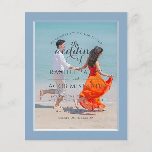 Ocean Blue 2-foto budget bruiloft uitnodiging (Voorkant)