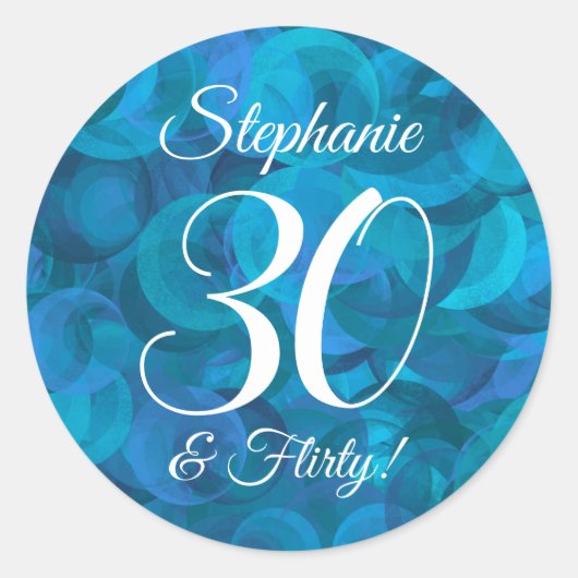 Ocean Blue 30 en Flirty Birthday Favor Ronde Sticker (Voorkant)