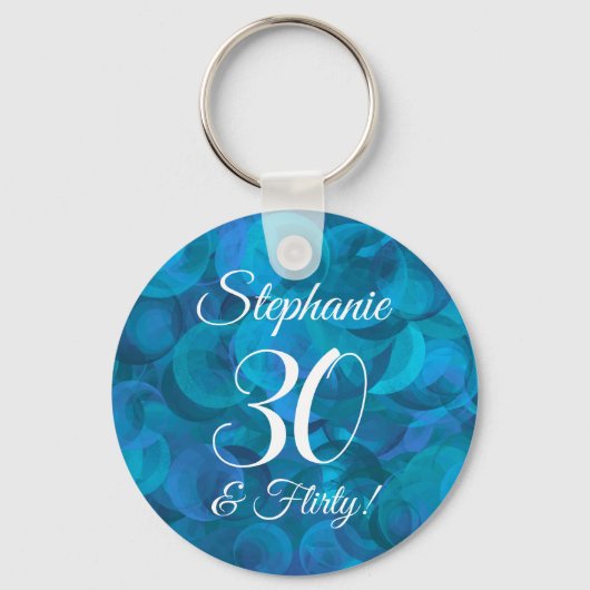 Ocean Blue 30 en Flirty Birthday Party Favor Sleutelhanger (Voorkant)