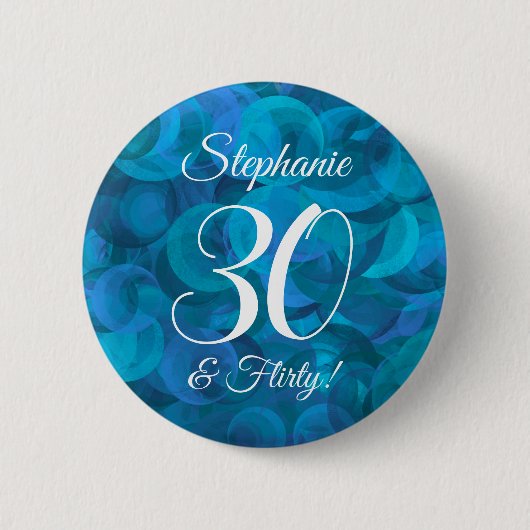 Ocean Blue 30 en Flirty Birthday Party Ronde Button 5,7 Cm (Voorkant)