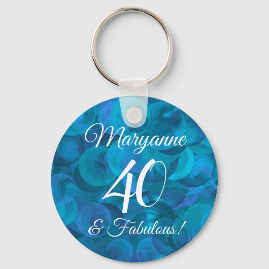 Ocean Blue 40 en Fabulous Birthday Party Favor Sleutelhanger (Voorkant)