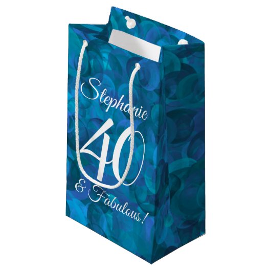 Ocean Blue 40 en Fabulous Birthday Party Klein Cadeauzakje (Voorkant Gekanteld)
