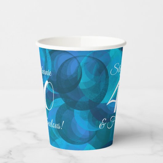 Ocean Blue 40 en Fabulous Birthday Party Papieren Bekers (Links)