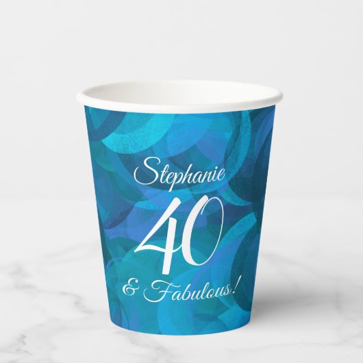 Ocean Blue 40 en Fabulous Birthday Party Papieren Bekers (Voorkant)