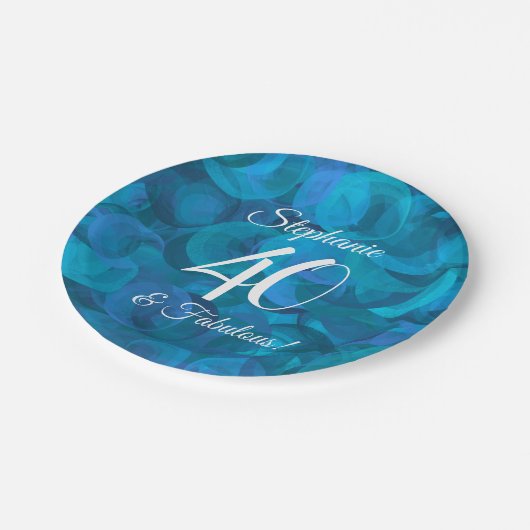 Ocean Blue 40 en Fabulous Birthday Party Papieren Bordje (Gekanteld)