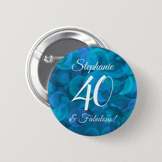 Ocean Blue 40 en Fabulous Birthday Party Ronde Button 5,7 Cm (Voorkant /achterkant)