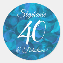 Ocean Blue 40 en fantastische verjaardagsgunst Ronde Sticker