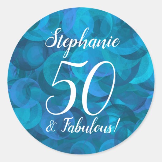 Ocean Blue 50 en Fabulous Birthday Favor Ronde Sticker (Voorkant)