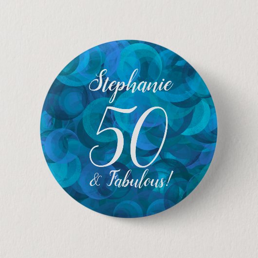 Ocean Blue 50 en Fabulous Birthday Party Button (Voorkant)