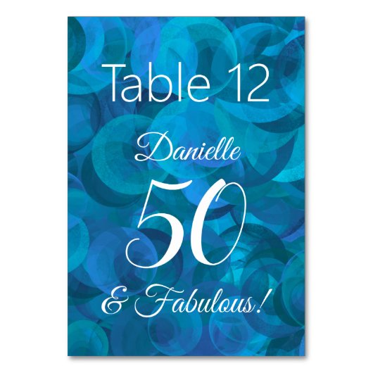 Ocean Blue 50 en Fabulous Birthday Party Name Kaart (Voorkant)