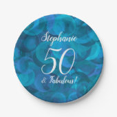 Ocean Blue 50 en Fabulous Birthday Party Papieren Bordje (Voorkant)