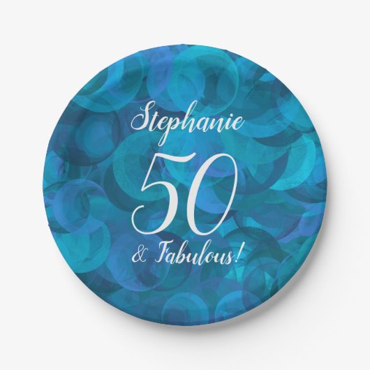 Ocean Blue 50 en Fabulous Birthday Party Papieren Bordje (Voorkant)