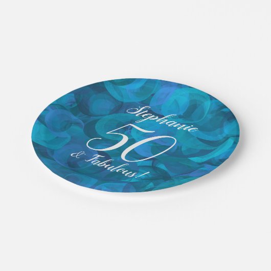 Ocean Blue 50 en Fabulous Birthday Party Papieren Bordje (Gekanteld)