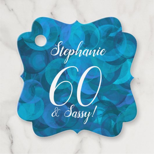 Ocean Blue 60 en Sassy Birthday Party Bedankjes Labels (Voorkant)
