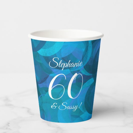 Ocean Blue 60 en Sassy Birthday Party Papieren Bekers (Voorkant)