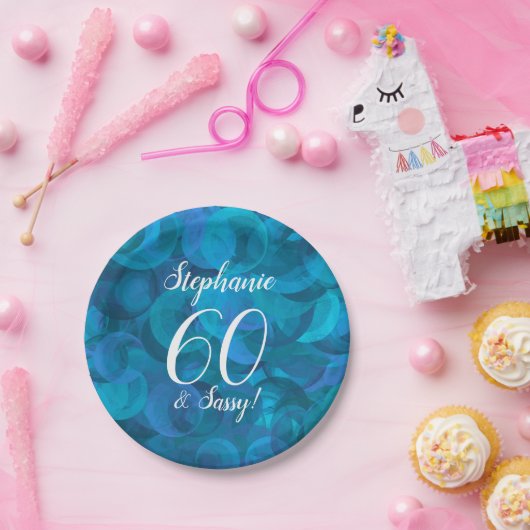Ocean Blue 60 en Sassy Birthday Party Papieren Bordje (Feest)