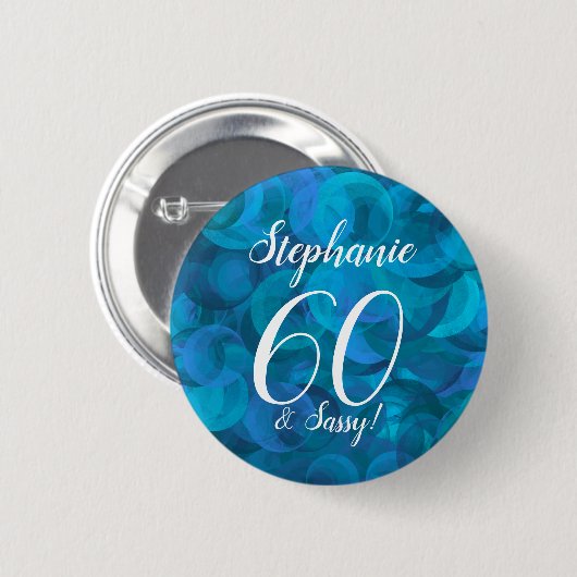 Ocean Blue 60 en Sassy Birthday Party Ronde Button 5,7 Cm (Voorkant /achterkant)